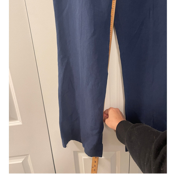 NEW! Nili Lotan 8 Dayton Linen & Silk $675 Wide Leg High Waist Pants Navy Blue - Picture 8 of 10